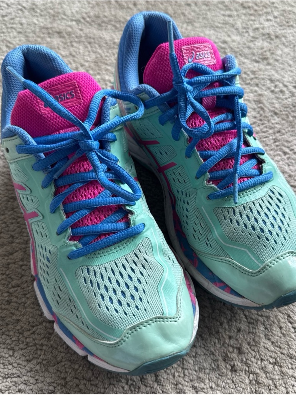 Asics Mint Green Running Shoes with Pink & Blue Accents